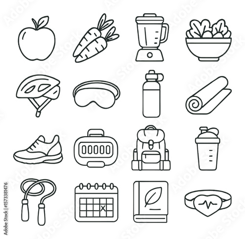 Wellness icons collection, health and fitness symbols. lifestyle and wellbeing set