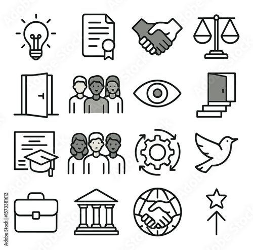 Equal opportunity icons collection, diversity and inclusion symbols. fairness and access set