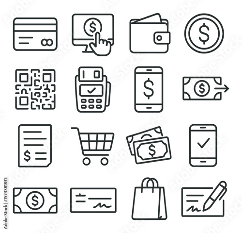 Modern payment icon collection, finance and transaction symbols for digital banking