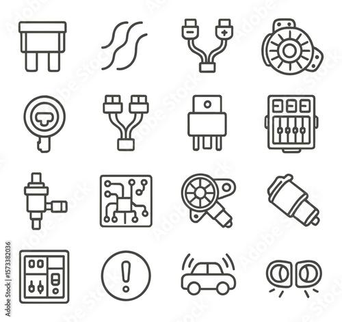 Auto electrical icons collection: automotive, car parts. essential mechanic symbols set