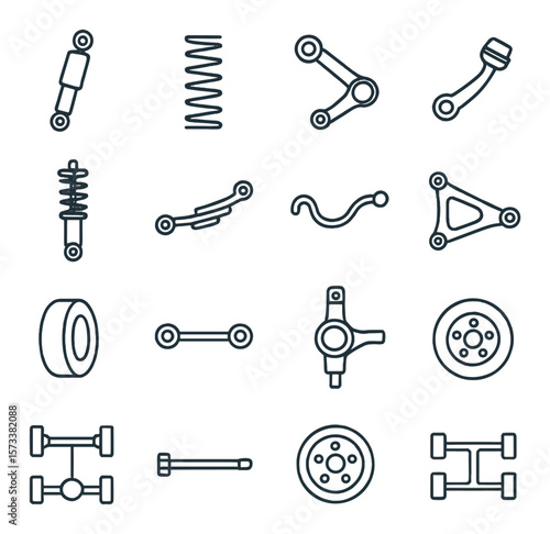 Car suspension collection, automotive parts symbols. vehicle and mechanical components set