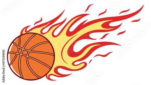 Flaming basketball vector graphic illustration for sports team logo design and competition branding element