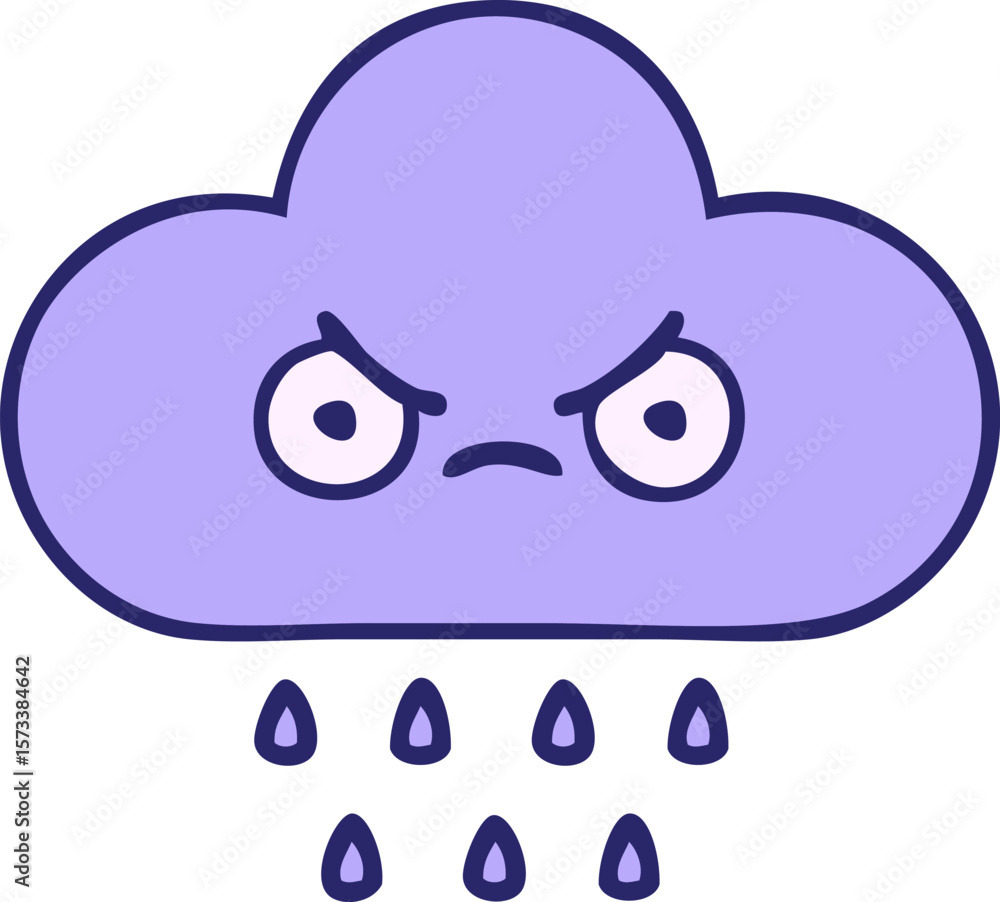 Fototapeta premium cute cartoon of a storm rain cloud in bright neon color
