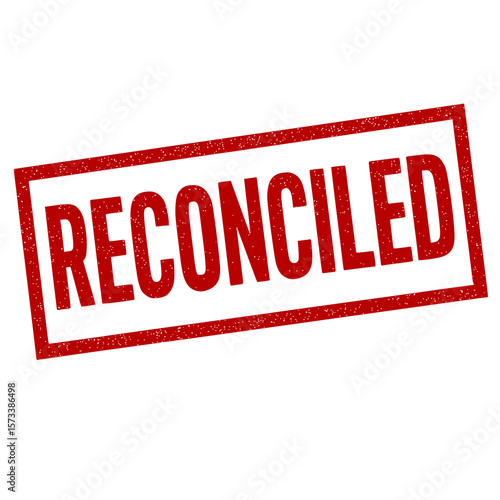 Reconciled Word Red Rubber Stamp with Distressed Texture