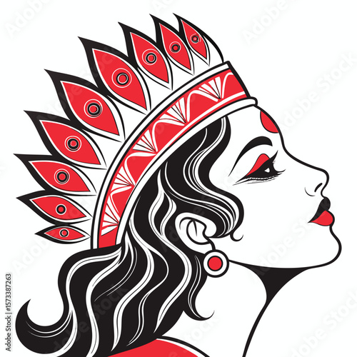Stylized Durga Illustration A modern artistic interpretation of the Hindu goddess Durga blending traditional Indian art elements with contemporary design ideal for cultural and religious