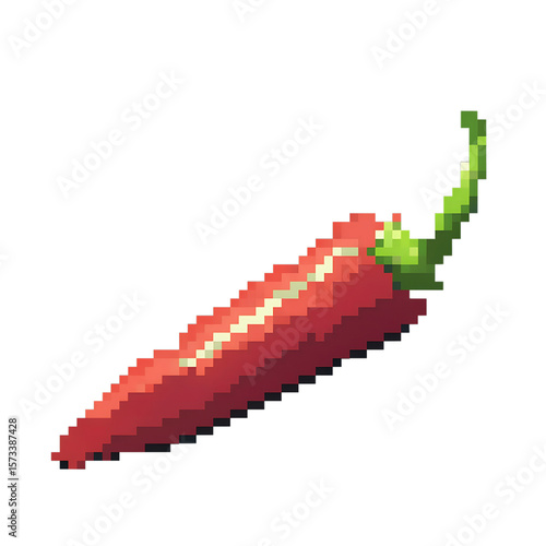 png Pixel Art Chili Pepper: A vibrant pixel art illustration of a single red chili pepper, showcasing its glossy texture and subtle details. 