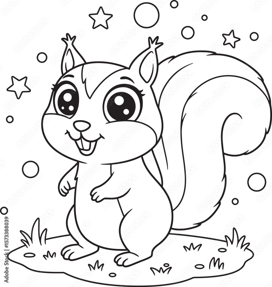 Fototapeta premium Squirrel Animal Drawing Outline and line art Coloring Page white color background