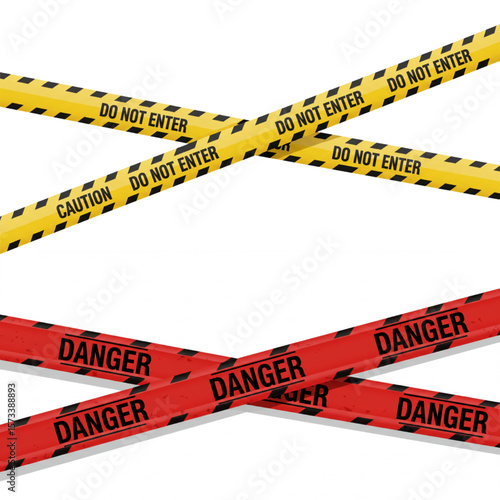 Graphic of danger and caution tape crisscrossing, ideally suited for construction safety alerts or restricted area signage.