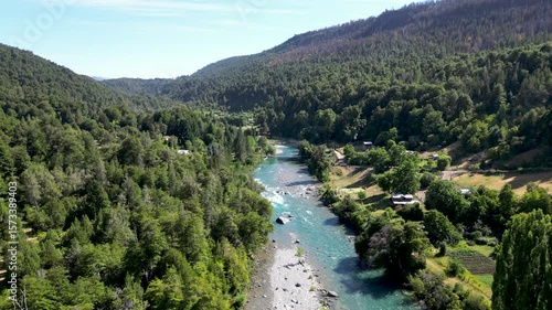 Rio Azul with its icy waters, showing the beauty of its colors, city of El Bolson, Argentina