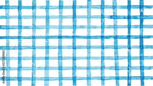 Watercolor blue plaid pattern with light and dark shades of blue on a white background design effect