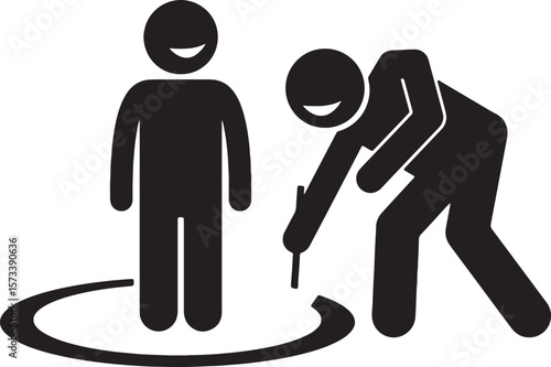 Father teaching son boundaries or safety circle family education vector icon.