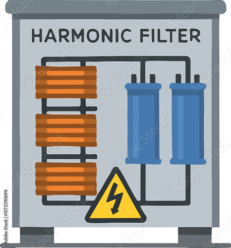 Flat vector harmonic filter unit for HV installation, with inductors and capacitors, isolated on white