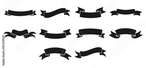 Vintage Black Ribbon Banner Set - Vector Silhouette Collection