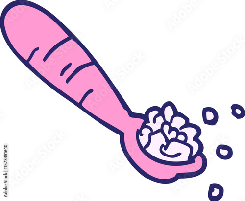 cartoon doodle spoon of mash potato in bright neon color