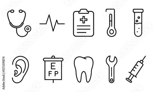 Medical and Health Icons Set - Line Style Vector