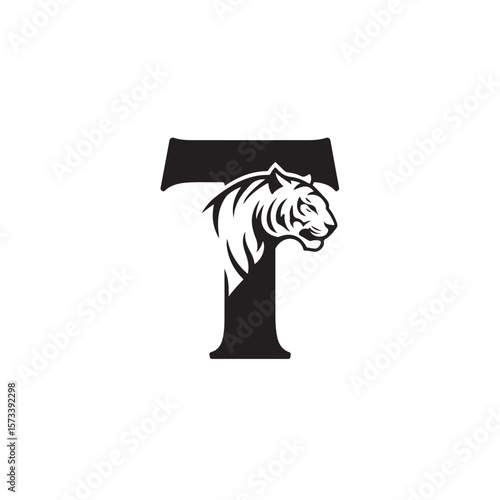Tiger's head cleverly forms part of letter T in a strong, striking with transparent background