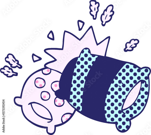 cartoon doodle pillows in bright neon color