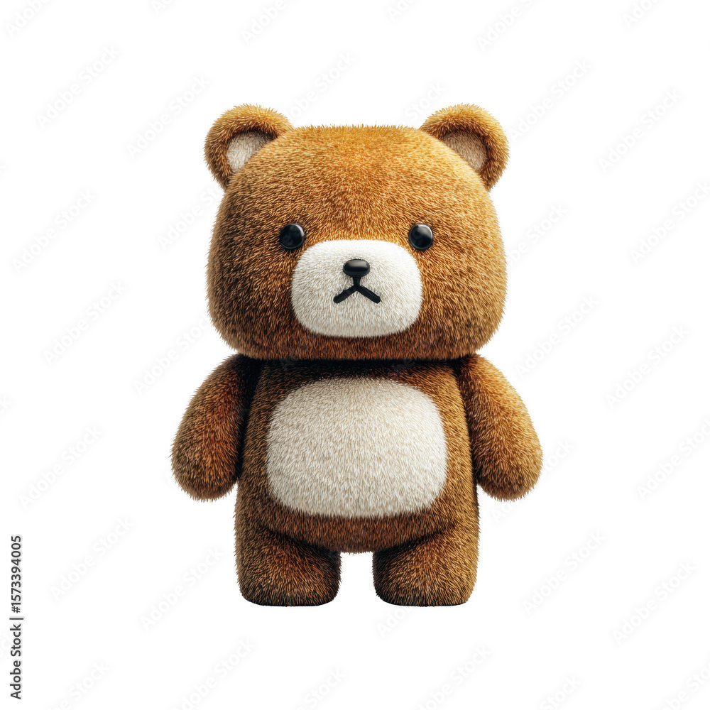 Fototapeta premium Cute brown teddy bear plush toy with a white belly, isolated on a white background, perfect for kids' design projects.