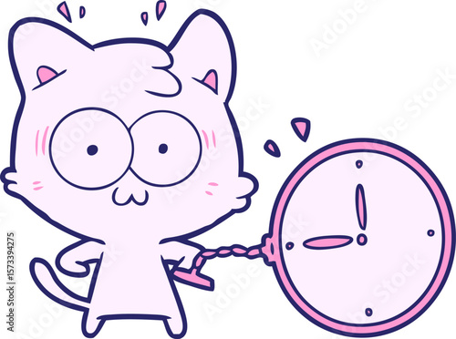 cartoon surprised cat in bright neon color