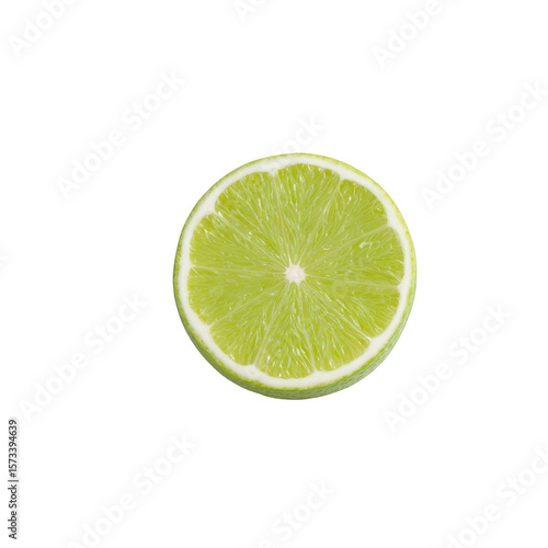 Fresh lime slice isolated on white background. Vibrant and juicy citrus close-up, perfect for cocktails and recipes.