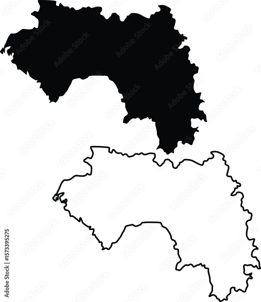 Fototapeta premium Map of Guinea Silhouette Flat and Outline Design