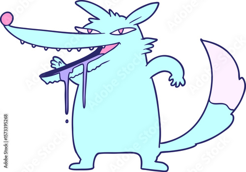 fat fox cartoon character in bright neon color