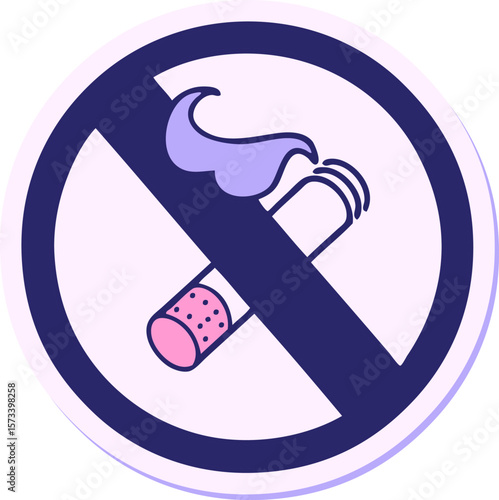 sticker of a cute cartoon no smoking allowed sign in bright neon color