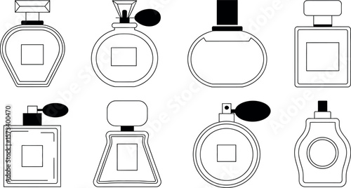 Elegant vector perfume bottle icons: minimalist black line art design