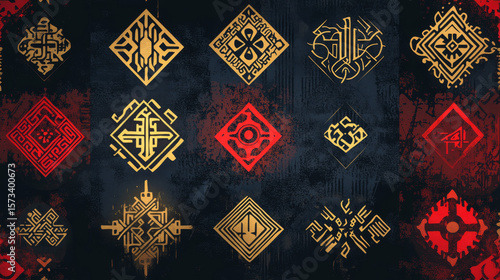 Ethnic Norwegian and Icelandic seamless pattern featuring Viking runic talismans   magical symbols and pagan signs from the Elder Futhark, designed as a repeatable vector background.