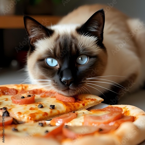 cat eating a piece of pizza