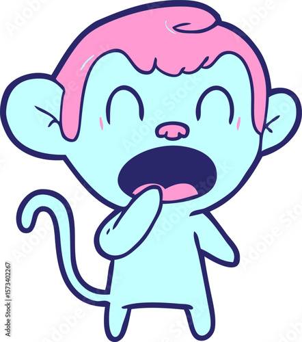yawning cartoon monkey in bright neon color