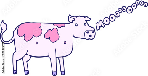 cartoon cow in bright neon color