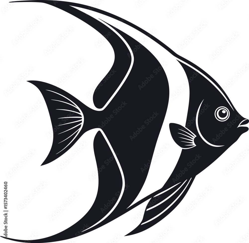 Obraz premium Elegant moorish idol fish with distinctive vertical stripes and flowing fins silhouette