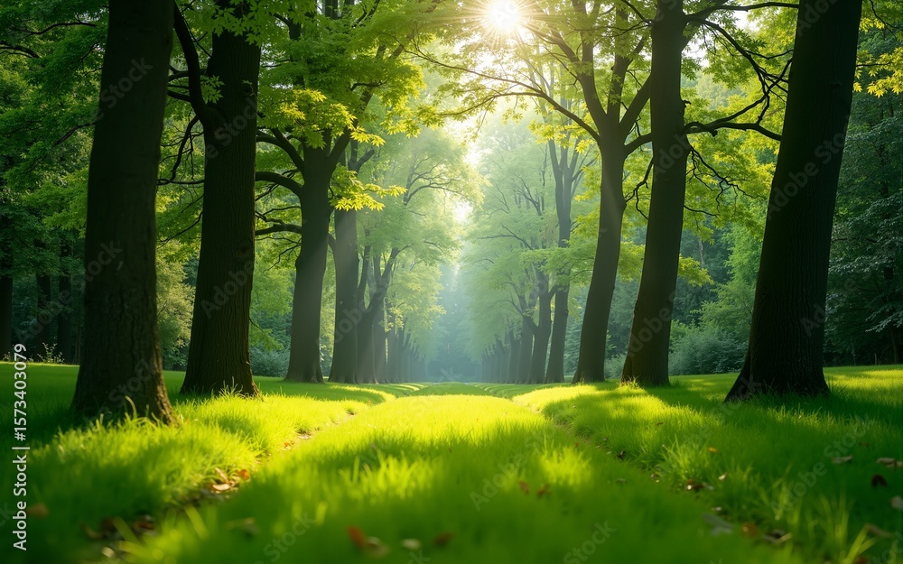 Fototapeta premium Green grass and trees. High quality