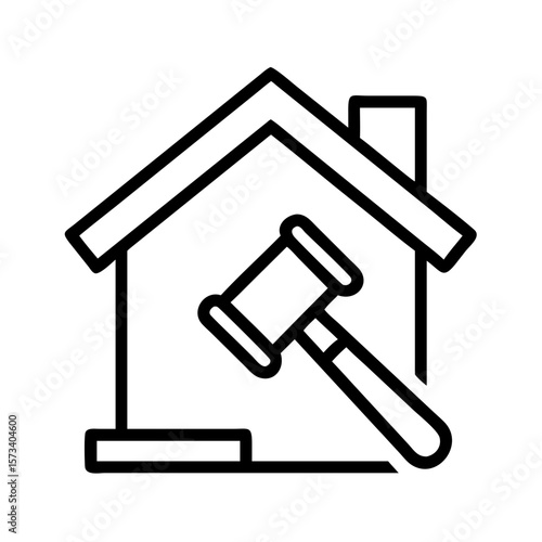 Real estate auction icon, house gavel symbol for property law, foreclosure, and legal services concept