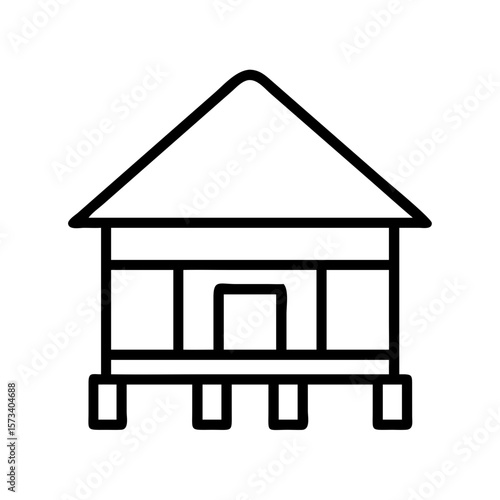 Outline stilt house vector illustration, traditional home design, architectural drawing, simple house icon