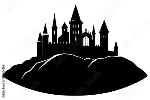 Medieval Castle Silhouette – Fantasy Fortress on Hill Icon