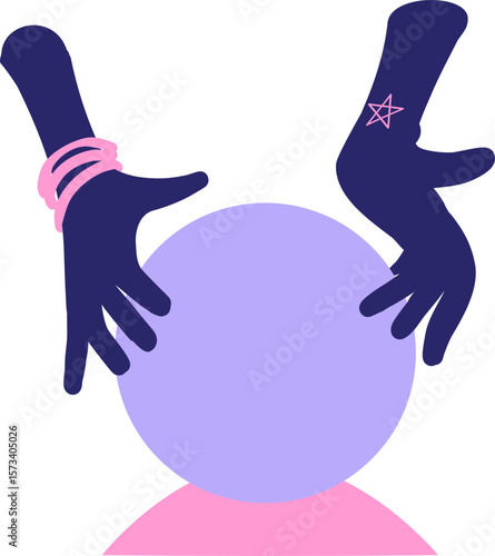 crystal ball reading in bright neon color