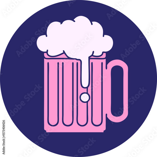 iconic tattoo style image of a beer tankard in bright neon color