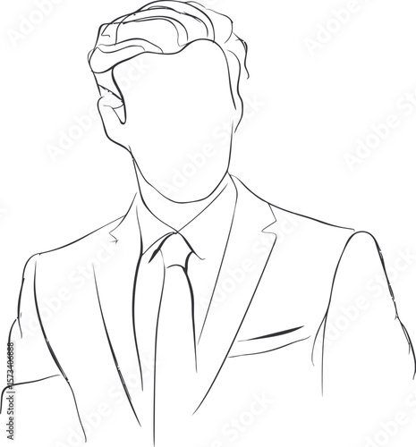 Line drawing of a faceless man in a suit with styled hair, abstract concept
