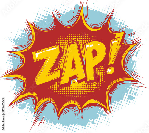 Bright comic style zap text with a red explosion background, pop art illustration
