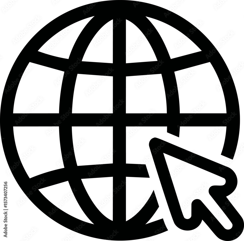 Black globe with cursor icon in minimalist style vector Black globe with cursor icon in minimalist style vector