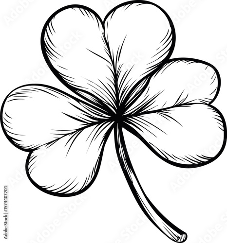 Black and white illustration of a four leaf clover, symbol of good luck