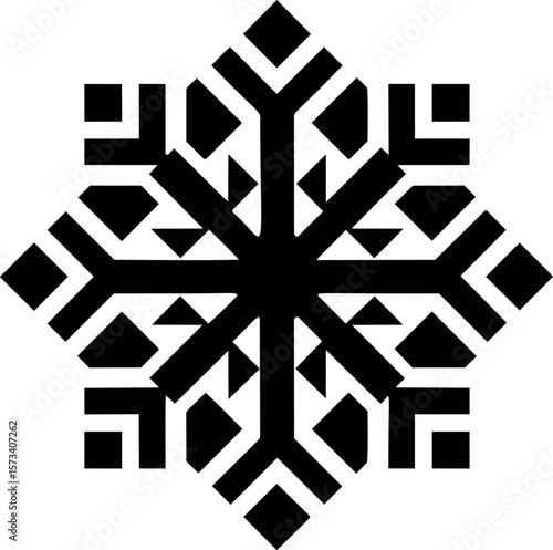 Geometric black snowflake design with intricate symmetrical patterns