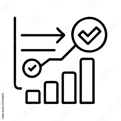 Growth chart success checkmark icon for business development and achievement vector graphic on transparent background
