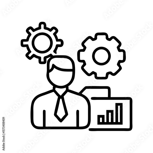 Business process automation expert consultant with gear and chart icon vector design on transparent background