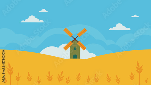 Old Dutch windmills dotting the rural countryside under a summer sky