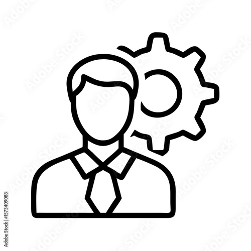 Engineer icon vector illustration of a person with gear for business and technology concept on transparent background