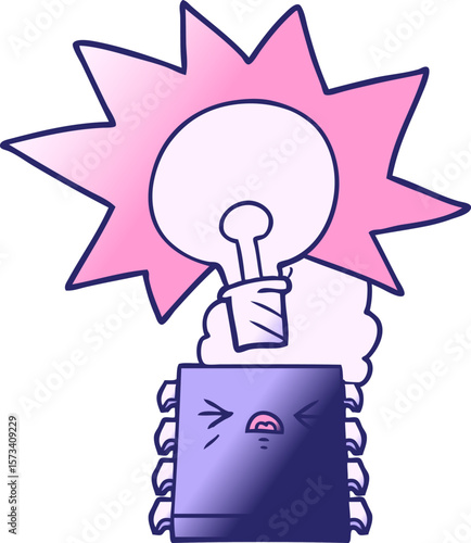 cartoon overheating computer chip in bright neon color