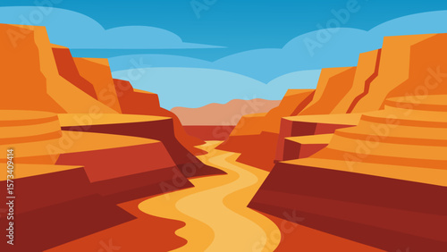 A breathtaking desert panorama reveals a winding stairway to the sky amidst red rock canyons and majestic sandstone mountains